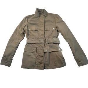 THEORY‎ Jacket Womens Small Olive Green Safari Military Belted Full Zip